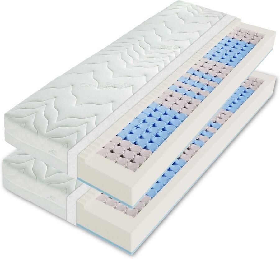 Sleepneo Matras 160x200 cm (2 x 80x200cm) pocketveringmatras H2 H3 hoogte ca. 22cm omkeerbaar matras 160x200cm met Greenfirst hoes stevig- Tweepersoonsmatrassen 160x200