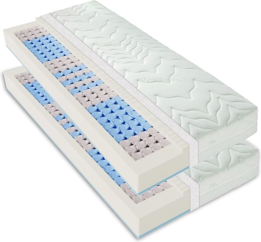 Sleepneo Matras 200x200 cm (2 x 100x200cm) pocketveringmatras H3 H4 hoogte ca. 22cm 7-zone omkeerbaar matras 200x200cm met hoogwaardige Greenfirst hoes zacht- Tweepersoonsmatrassen 200x200