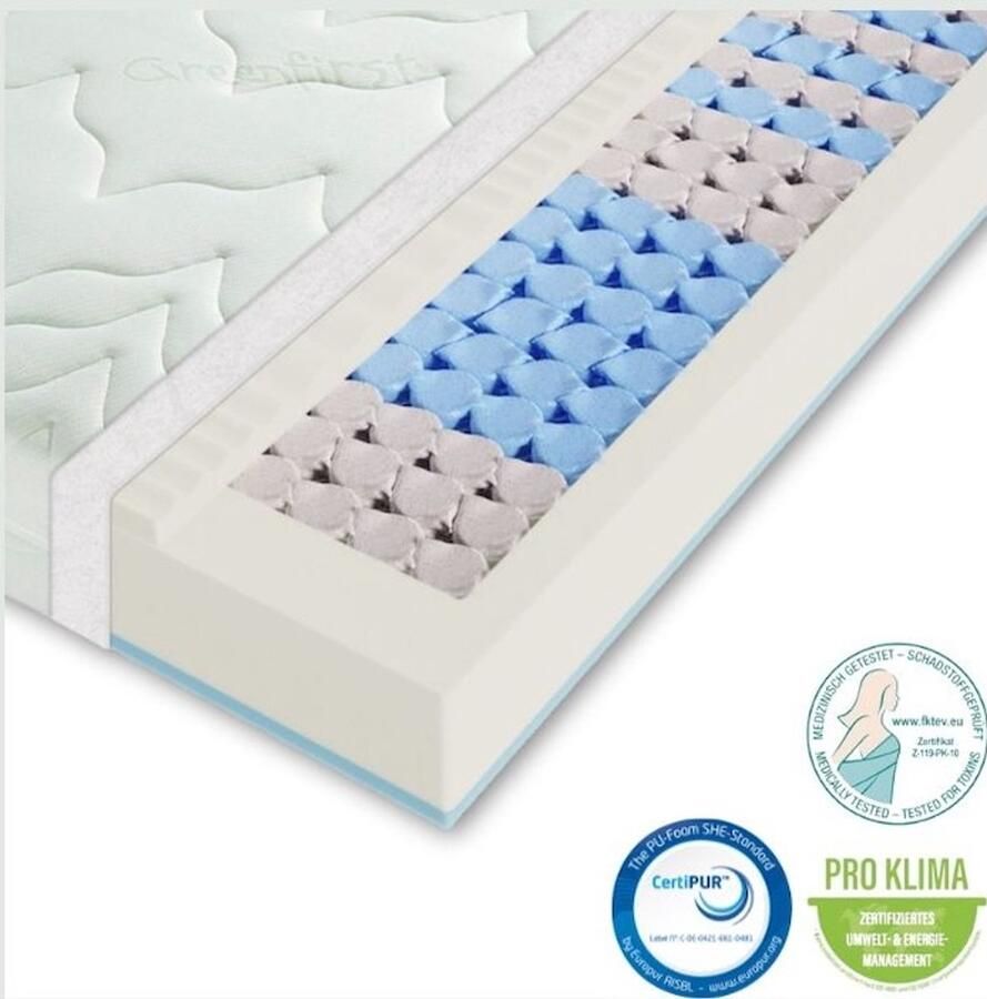 Sleepneo VARIO LUX Greenfirst pocketveringmatras 100x200 cm H4 H3 hoogte ca. 22 cm 7-zone matras 100x200 cm tijk met Greenfirst afwerking gemiddeld Eenpersoonsmatrassen 100x200