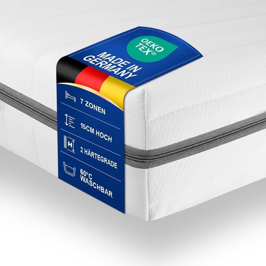 Sleepneo Matras 70x200 cm 15 cm dik koudschuim 7 zones afneembare tijk gemiddeld - Foto 3