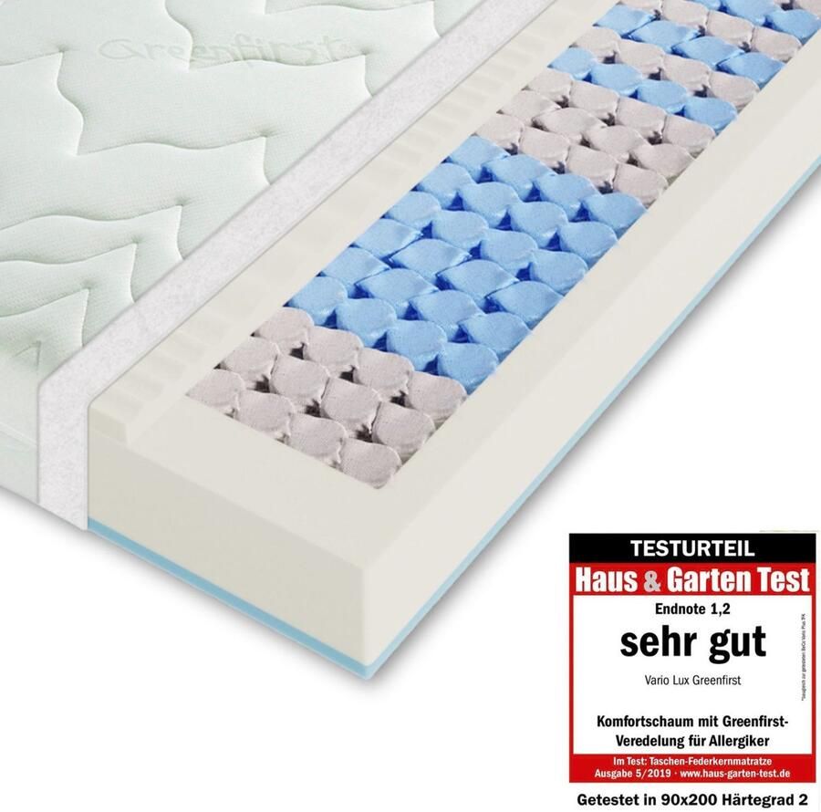 Sleepneo Pocketveringmatras H2 H3 100x200 cm VARIO LUX Greenfirst hoogte ca. 22 cm hoogwaardige 7-zone matras 100x200 tijk met Greenfirst -afwerking zacht Eenpersoonsmatrassen 100x200 - Foto 2