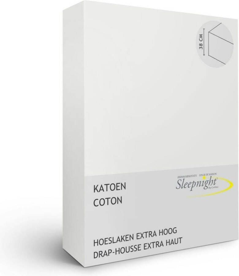 Sleepnight hoeslaken extra hoog Katoen (hoekhoogte 38 cm ) Ecru ivoire B 90 x L 200 cm 1-persoons Geschikt voor Standaard Matras Boxspring Matras + Topper Waterbed 734134-B 90 x L 200 cm