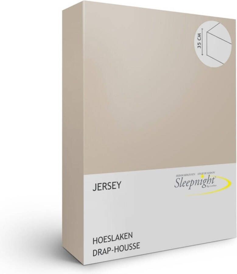 Sleepnight Hoeslaken Jersey (hoekhoogte 35 cm ) Beige Cafe au lait 190 x 220 cm Lits-jumeaux Strijkvrij Geschikt voor Standaard Matras Boxspring Matras + Topper 756021-B 190 x L 220 cm