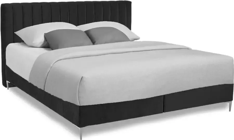 SleepProfit Velvet Boxspring 140x210 Stroken Velvet Antraciet Pocketvering matras Bonellvering onderstel