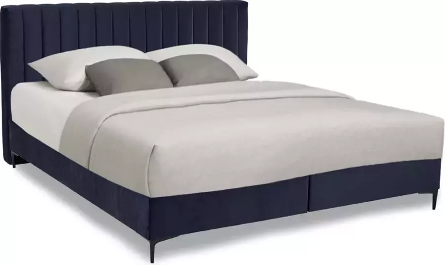 SleepProfit Velvet Boxspring 140x210 Stroken Velvet Blauw Pocketvering matras Bonellvering onderstel