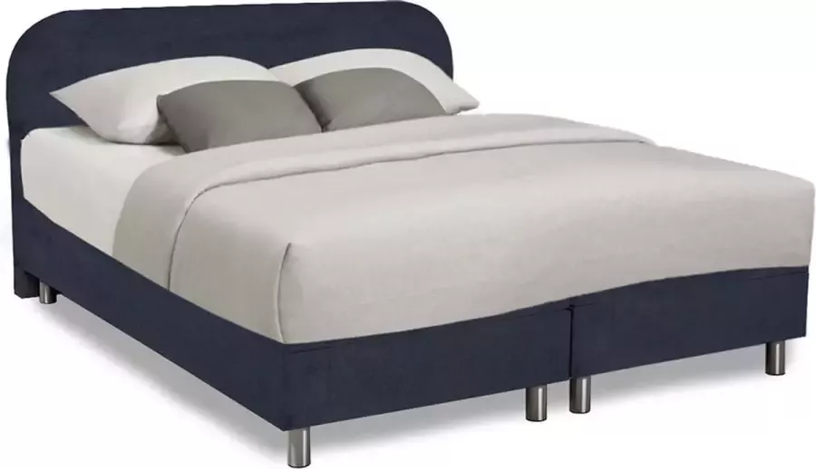 SleepProfit Velvet Boxspring 140x220 Rond Velvet Blauw Pocketvering matras Bonellvering onderstel