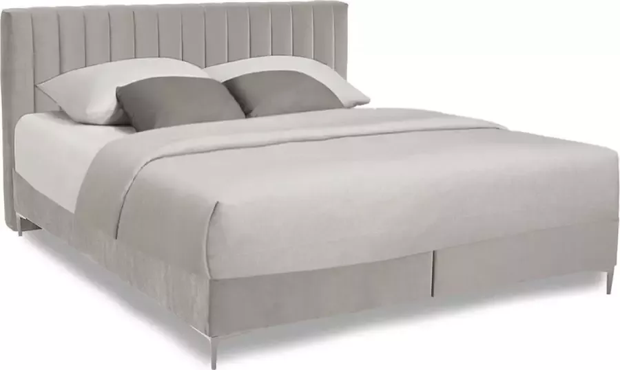 SleepProfit Velvet Boxspring 140x220 Stroken Velvet Beige Pocketvering matras Bonellvering onderstel