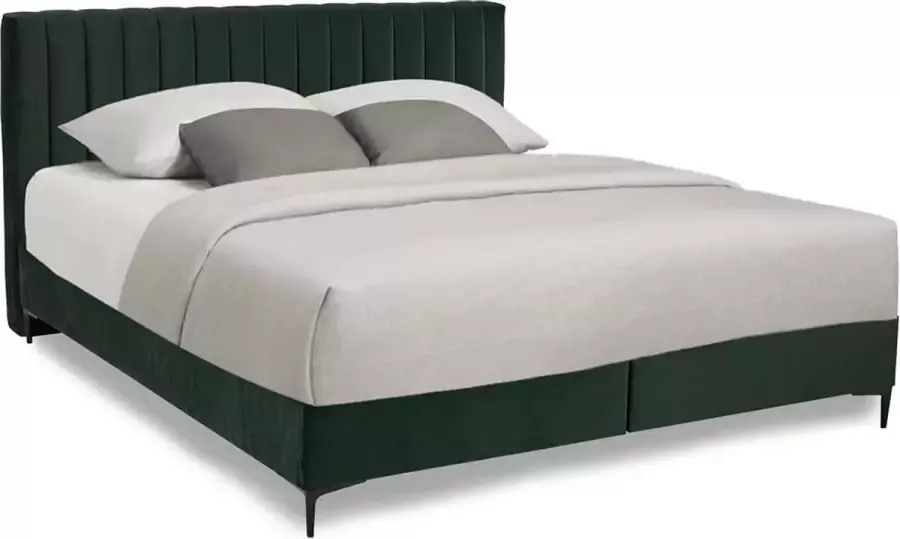 SleepProfit Velvet Boxspring 140x220 Stroken Velvet Groen Pocketvering matras Bonellvering onderstel