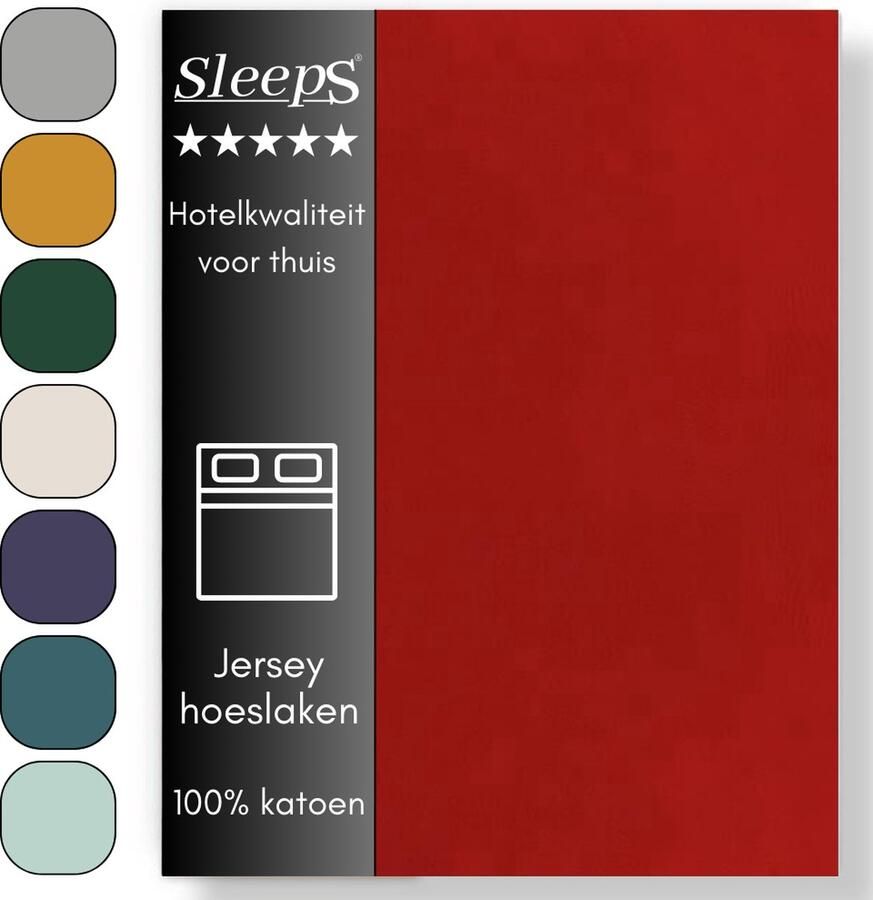 Sleeps Jersey Hoeslaken Rood Twijfelaar 120x200 220 cm 100% Katoen Hoge Hoek Heerlijk Zacht Gebreid Strijkvrij Rondom elastiek Stretch
