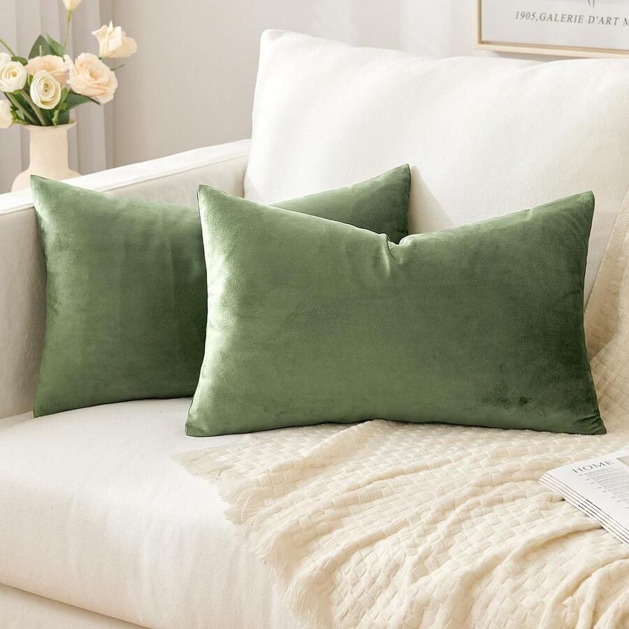 Slozzi Set van 2 fluwelen kussenhoezen sierkussen decoratief kussensloop zacht bankkussen voor bank slaapkamer woonkamer 30 x 50 cm groen