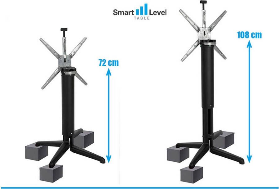 Smart Level Table Verstelbare tafelonderstel Zit en Sta tafel in 1 Stabiele en Wiebelvrije Tafel 72-108 cm in hoogte verstelbaar er passen ronde en vierkante bladen op of 80 cm Aluminium Onderstel zwart Indoor & Outdoor