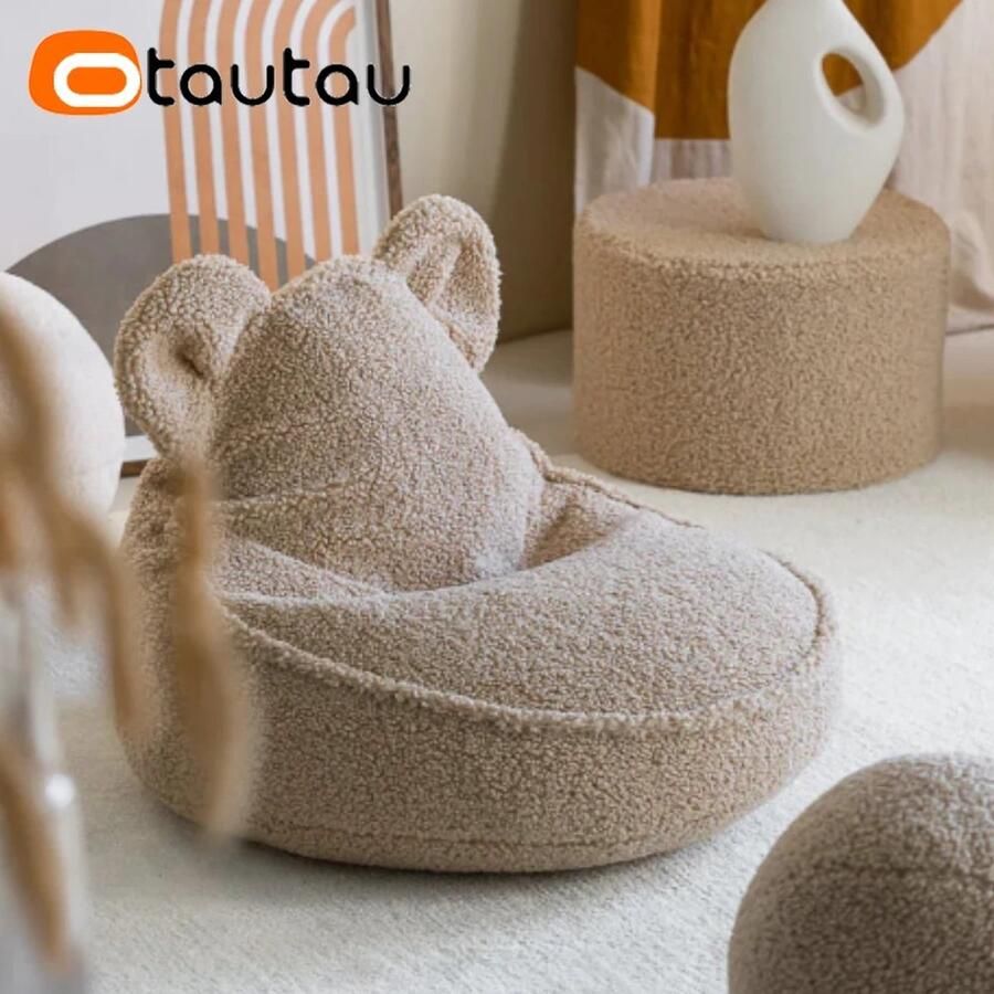 Smart-Shop Kinderzitzakhoes Zitzak zonder Vulling Faux Kasjmier Zitzak Luie Poff Stoel Zachte Zitzak – Dikke Zilvergrijze Fleece