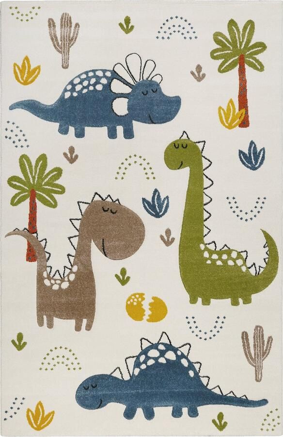 Smart Kids Dino & Friends Kinder vloerkleed 200x300 crème wit gekleurd