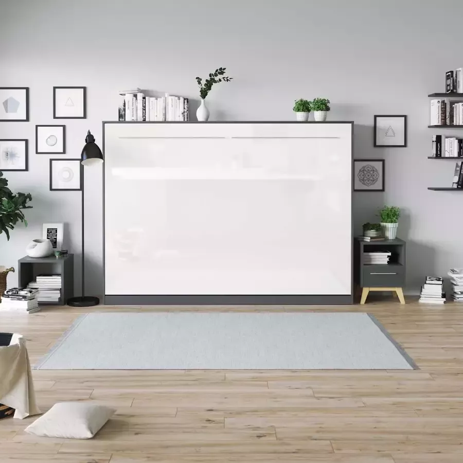 SMARTBETT Horizontaal Opklapbed 140x200cm Antraciet Glans Wit