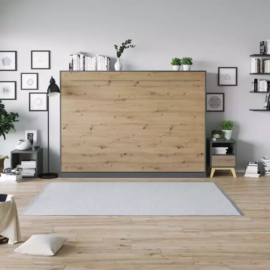 SMARTBETT Horizontaal Opklapbed 140x200cm Antraciet Wild Eiken