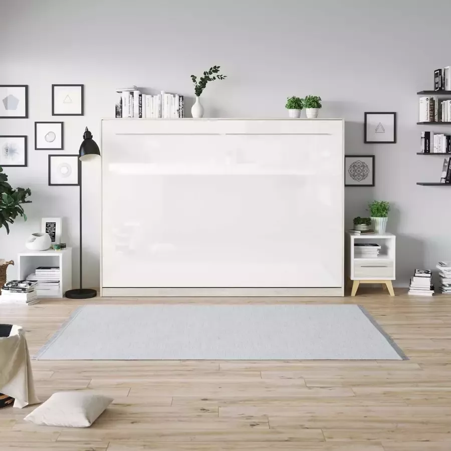 SMARTBETT Horizontaal Opklapbed 140x200cm Sonoma Eiken Glans Wit