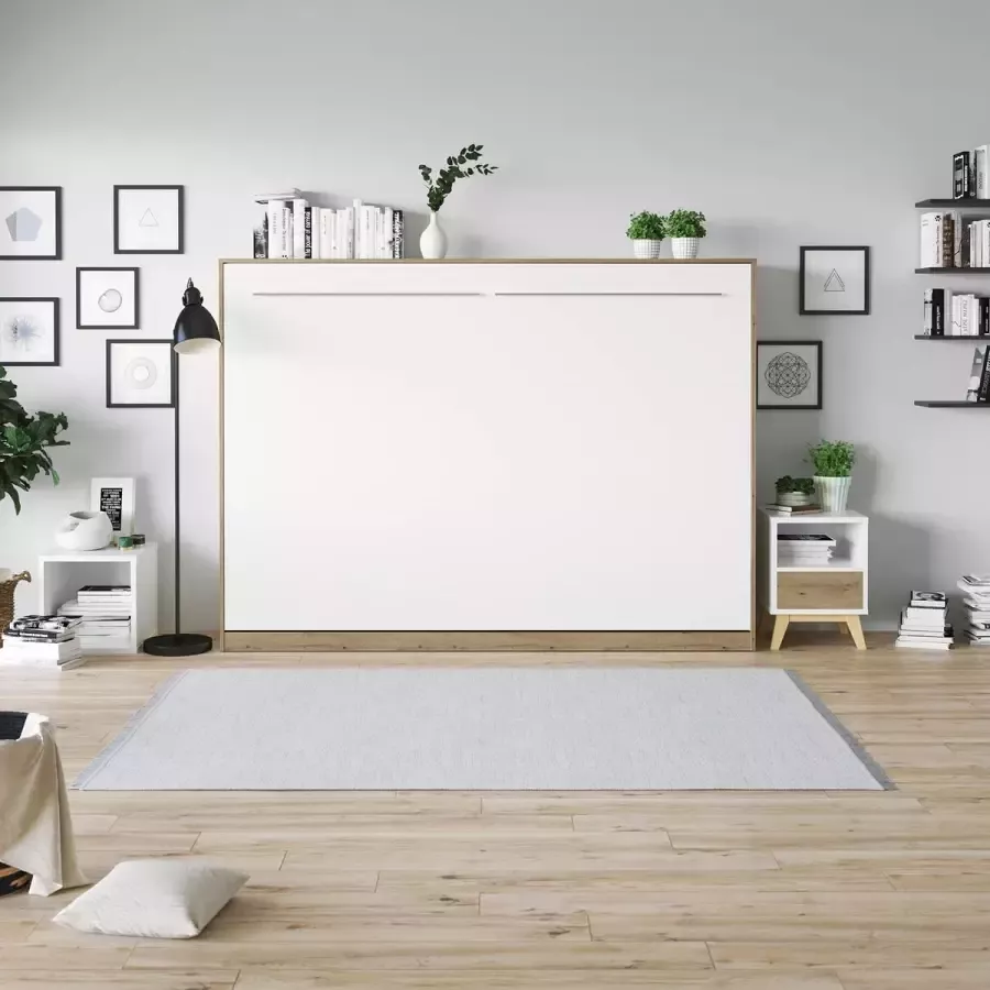 SMARTBETT Horizontaal Opklapbed 140x200cm Wild Eiken Wit