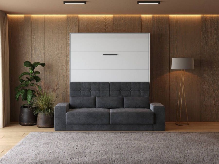 SMARTBETT Opklapbed 180x200cm Wit Glans Wit Incl Antraciet Bank