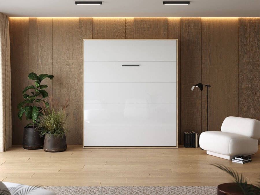 SMARTBETT Opklapbed Verticaal 180x200cm Kaiser Eiken Glans Wit