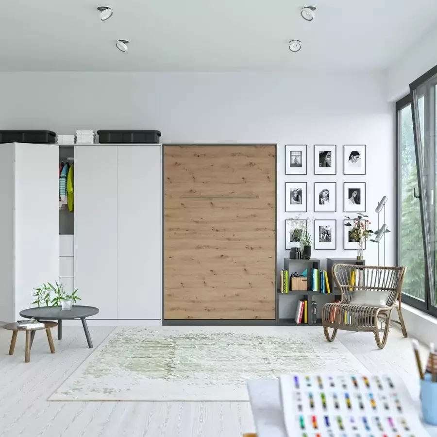 SMARTBETT Verticaal Opklapbed 120x200cm Antraciet Wild Eiken