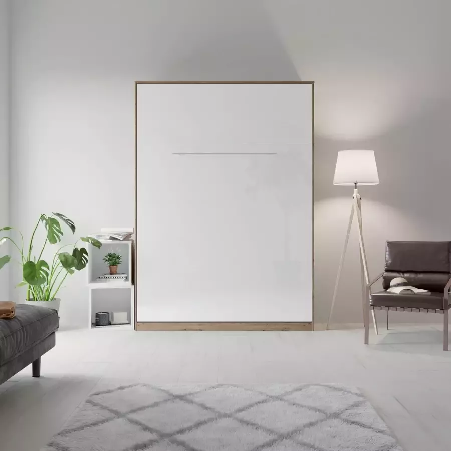 SMARTBETT Verticaal Opklapbed 140x200cm Wild Eiken Glans Wit