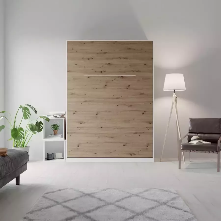 SMARTBETT Verticaal Opklapbed 140x200cm Wit Wild Eiken