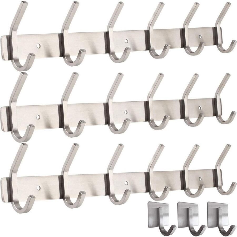 Smartpea's kledinghaak garderobe balk roest -vrij geborsteld roestvrij staal chroom mat kleding haakwand 8 vaste haken tot 30 kg plus: 1 zelf -adhesieve haak