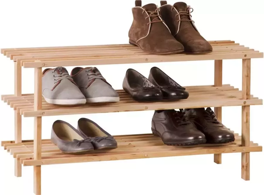 SMH LINE Schoenenrek met FSC-gecertificeerd dennenhout 3 lagen Houten Schoenenkast Voor 10 paar schoenen Schoenenrek hout 77x45x26 cm