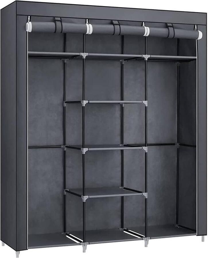 SMH LINE Opvouwbare Kledingkast Garderobekast Kledingkast XXL Kleerkast Stoffen Vouwkast 150x45x175 cm- Zwart