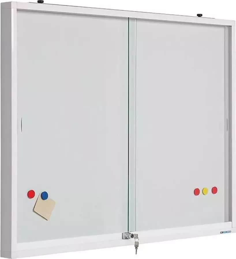 SMIT VISUAL Binnenvitrine wit glazen deuren whitebord