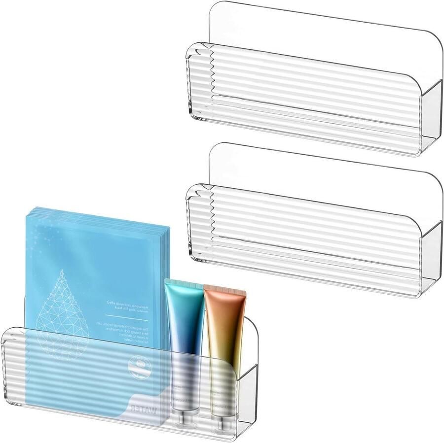 Allecto Premium Wandgemonteerde opbergorganizer zonder boren Opbergdoos badkamer slaapkamer Transparant Set van 3 stuks