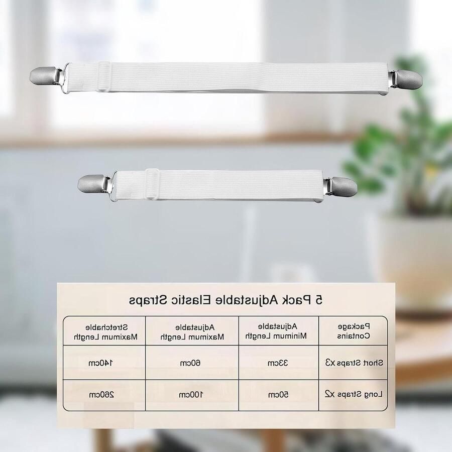 Smoakez 5-delige tafelkleedhouders Verstelbare elastische klemmen voor tafelblad Tafelbeschermers voor buiten en restaurant Wit