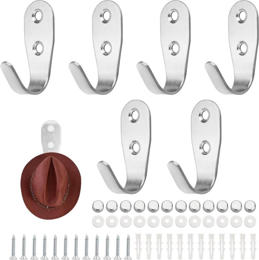 Smoakez 6 stuks Heavy Duty Wandmontage Haken Rvs Metalen Enkele Gewaad Haak Moderne Wandmontage Keuken Slaapkamer Badkamer Kantoor Kast Opslag