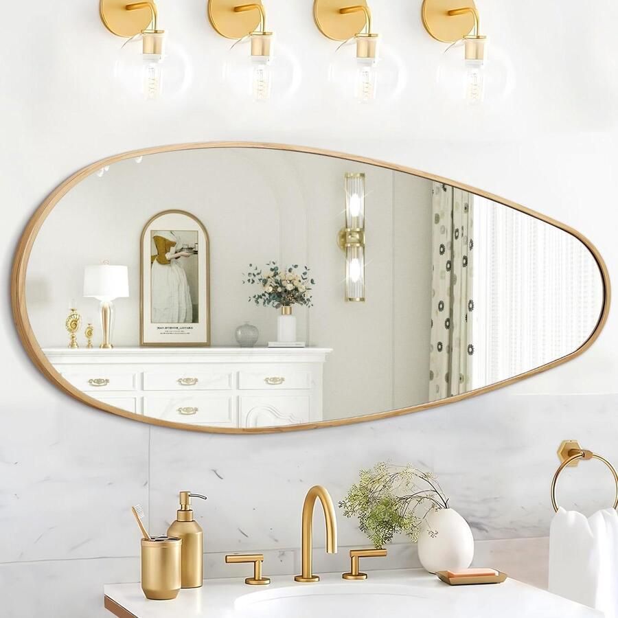 Smoakez Allecto Premium Grote onregelmatige wandspiegel metalen frame Decoratieve spiegel 98×45cm Asymmetrische spiegel Aluminium frame Badkamer slaapkamer woonkamer kledingkast entree