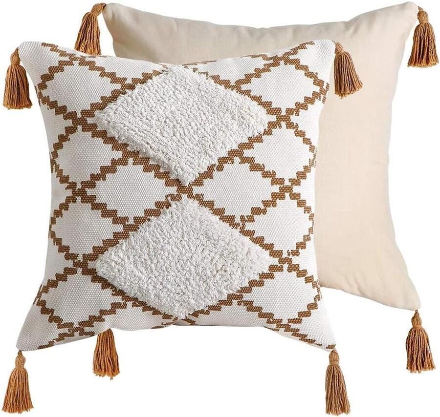 Decoratieve kussenslopen van katoen met kwastjes Boho kussen voor woonkamer 45 x 45 cm koffiebruin 1 stuk Extra zacht en stijlvol design Geschikt voor slaapbank