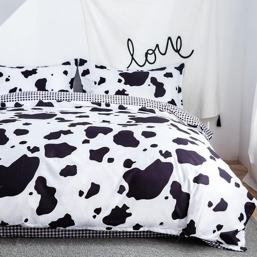 Allecto Premium Dierenprint Dekbedovertrekset voor Kingsize Bed 3-delige Set Koeienprint Omkeerbaar Zacht Inclusief 2 Kussenslopen Afmetingen 220 cm x 230 cm