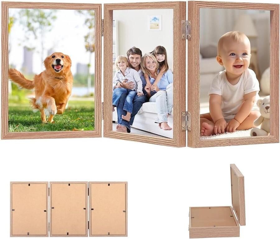 Smoakez Drie Fotolijst 10 x 15 cm Houten Fotolijst voor Tafel Stand of Geschenken Multi Fotolijst met Ruimte voor 3 Foto's