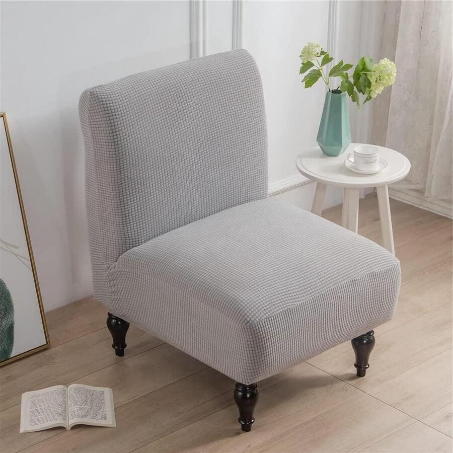 Smoakez Fauteuilhoes accent stoelhoezen zonder armleuningen jacquard suède stretch fauteuilbeschermers wasbaar (Lichtgrijs) voor hotel café woonkamer Bescherm jouw fauteuil stijlvol