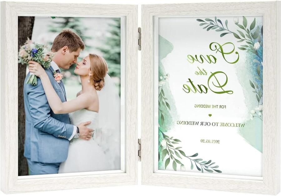 Allecto Premium Fotolijst wit hout 13 x 18 cm dubbel opvouwbaar 2 foto's modern design voor aan de muur of tafel geschikt voor familie kinderen bruiloft ideaal cadeau