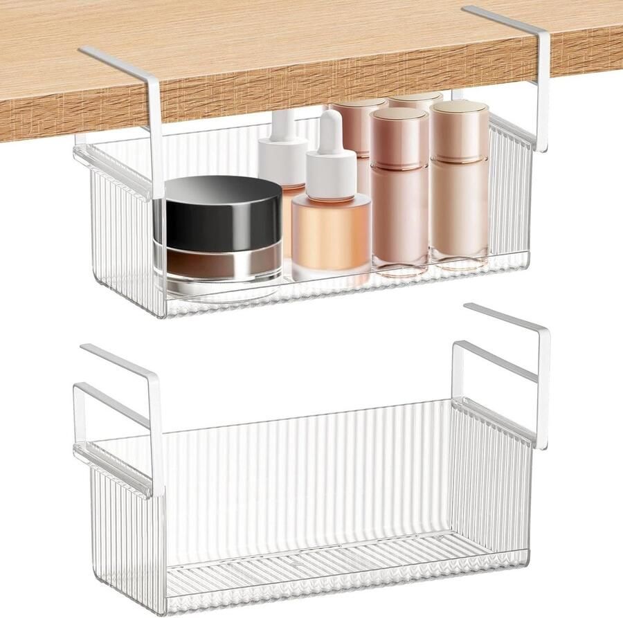 Allecto Premium Hangende mand voor geneeskundekast en make-up-organizer opbergmand plastic voor badkamer transparant set van 2