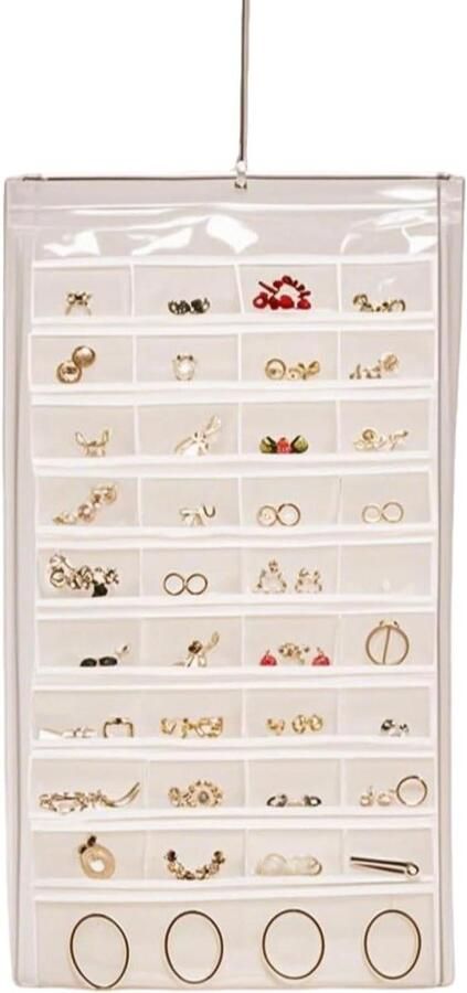 Smoakez Hangende sieradenorganizer met opbergvakken en ophanglus Wit Voor kaptafel en kledingkast
