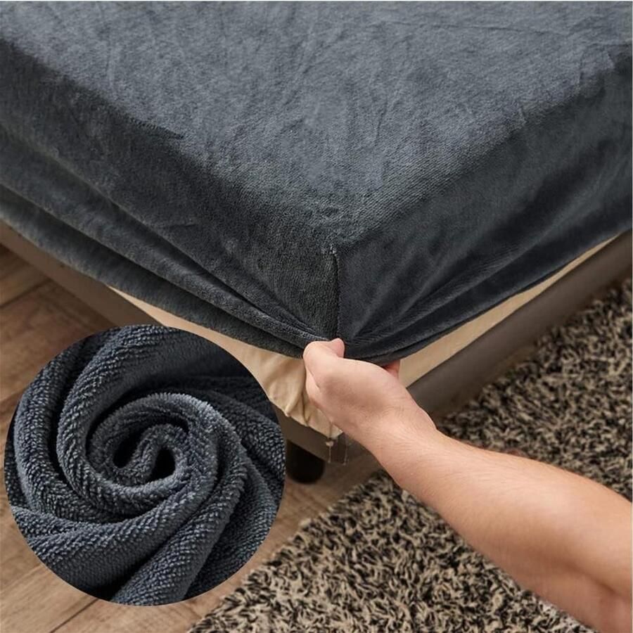 Allecto premium Hoeslaken donkergrijs tweepersoonsbed Winterbeddengoed Teddy fleece 30 cm diepe zak Zachte lakens Kreukvrij 120 x 200 cm