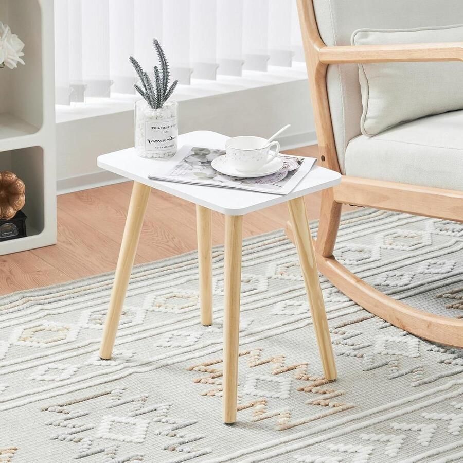 Allecto Premium Houten Bijzettafel voor Woonkamer en Slaapkamer Wit Naturel Multifunctionele Salontafel met Bloemenstandaard 40 x 30 x 43 cm