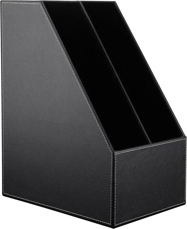 Allecto Premium Hout Lederen Tijdschrift Bestand Houder voor Bureau Organisatie met 2-Slot Stijlvolle Opbergrek voor Papier en Boeken