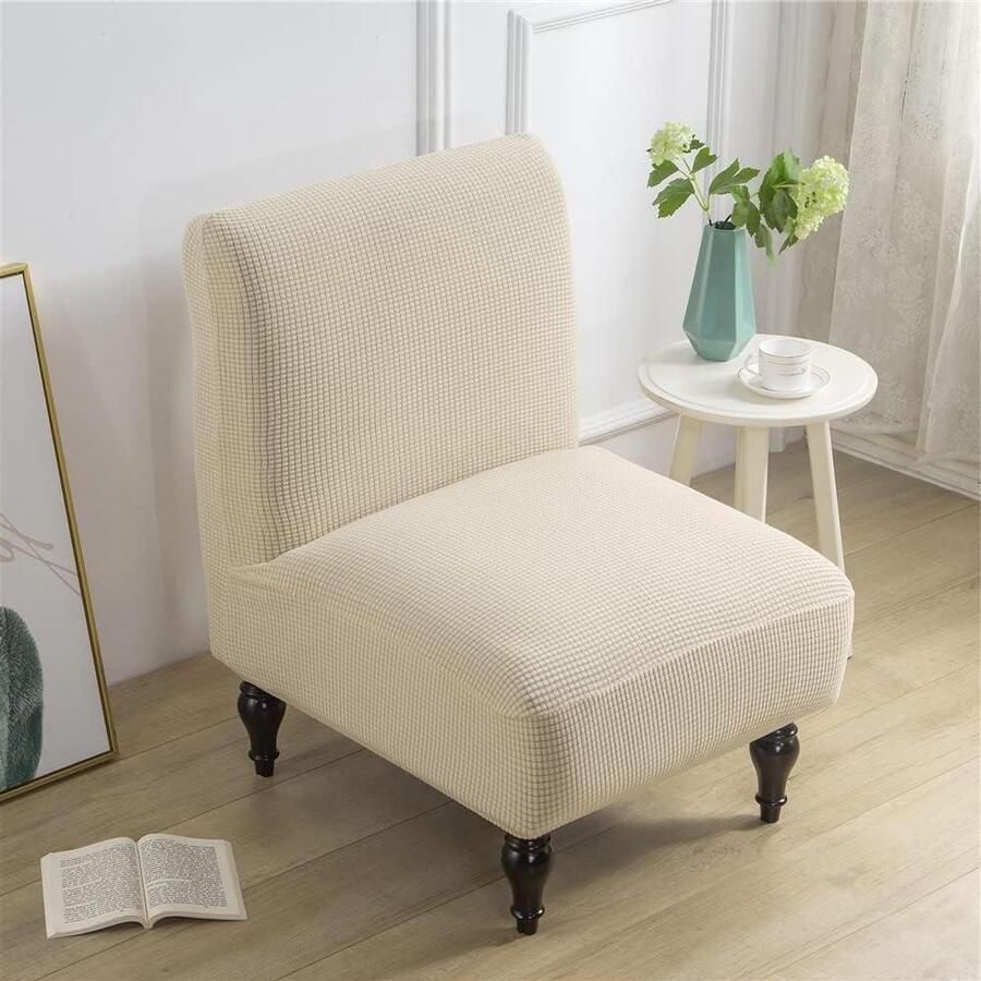 Smoakez Jacquard suède fauteuilhoes zonder armleuningen in beige afneembaar en wasbaar stretch fauteuilbeschermer voor hotel café woonkamer accent stoelhoes met 2-3 zoekwoorden