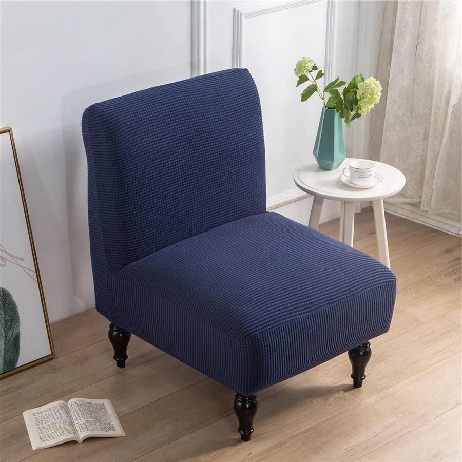 Smoakez Jacquard suède fauteuilhoes zonder armleuningen in marineblauw Stretch fauteuilbeschermer voor woonkamer hotel café Afneembaar en wasbaar