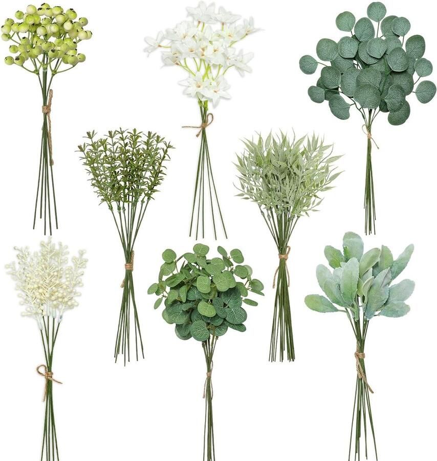 JGS Premium Kunstmatige groenstelen Box Set 75 stuks Groen takken bladeren nepbloemen Eucalyptus Doe-het-zelf bruiloft flora Boeket arrangement Tafel centerpieces decoratie