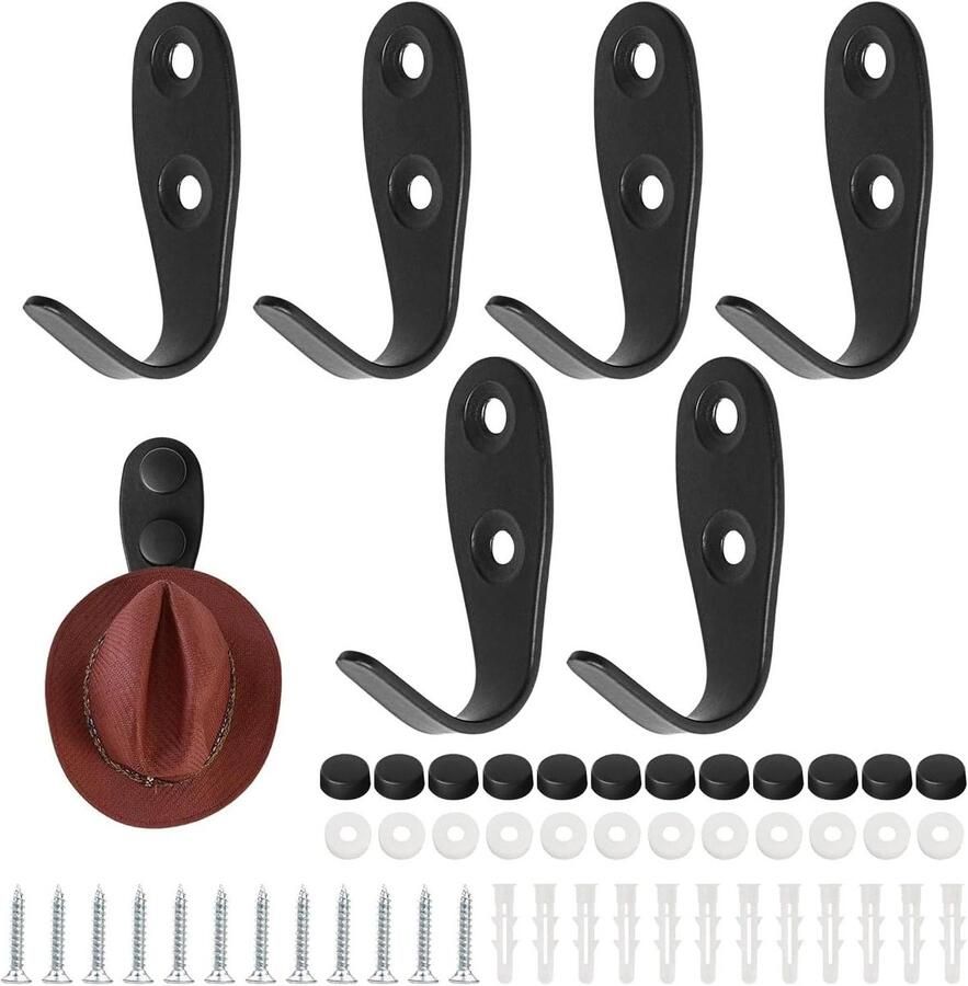 JGS Premium Kapstokhaken 6 stuks voor Slaapkamer Keuken Badkamer Zwart Met Montagematerialen