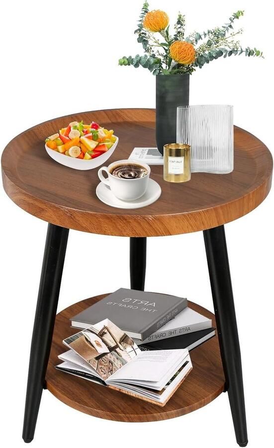 Smoakez merknaam Ronde salontafel met 2 trappen en opbergruimte voor woonkamer slaapkamer kantoor (bruin) Moderne banktafel