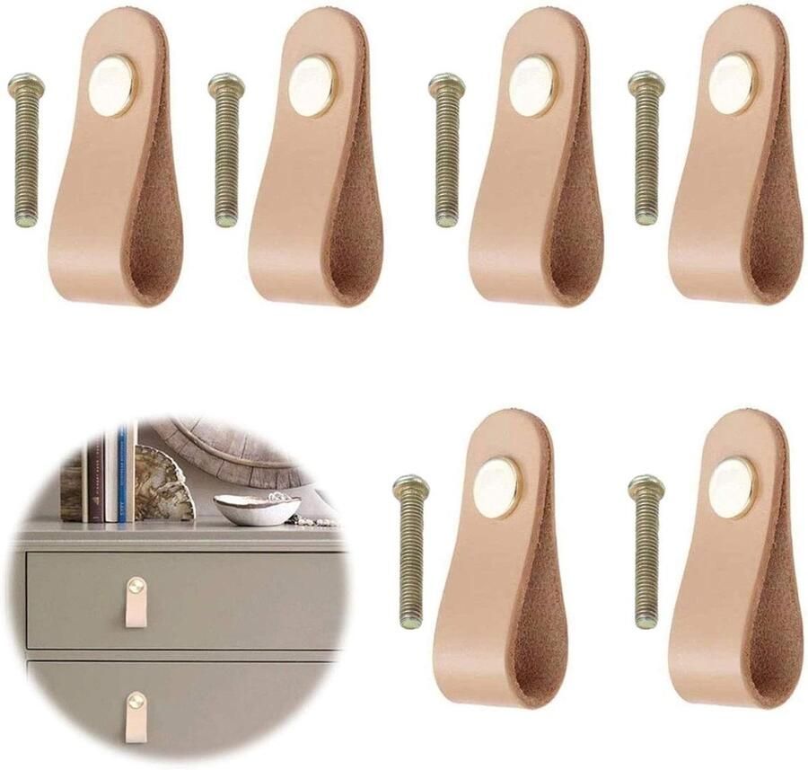 Smoakez Meubelgreep Lederen Handvat voor Moderne Stijl Deur Handgreep en Ladegreep Kastgreep met Meubelknoppen Inclusief Schroeven Geschikt voor Kastdeur en Lade Set van 4 Stuks